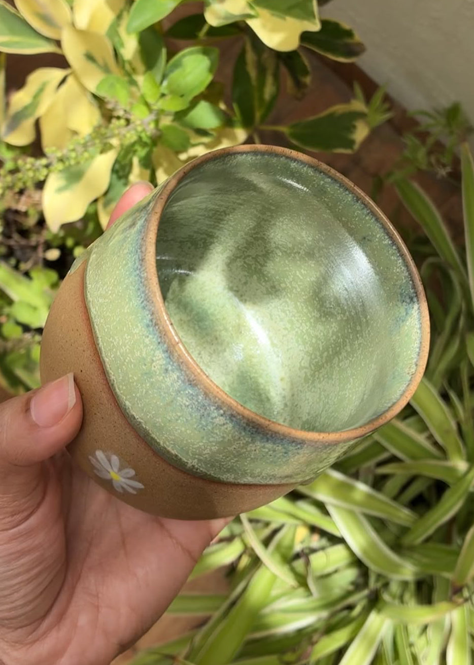 Peridot handmade brown stoneware ceramic mug, another view